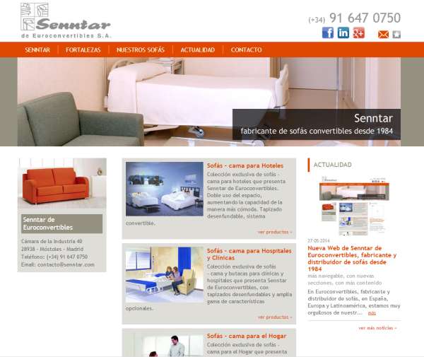 Nueva Web de Senntar de Euroconvertibles, fabricante y distribuidor de sofás cama desde 1984